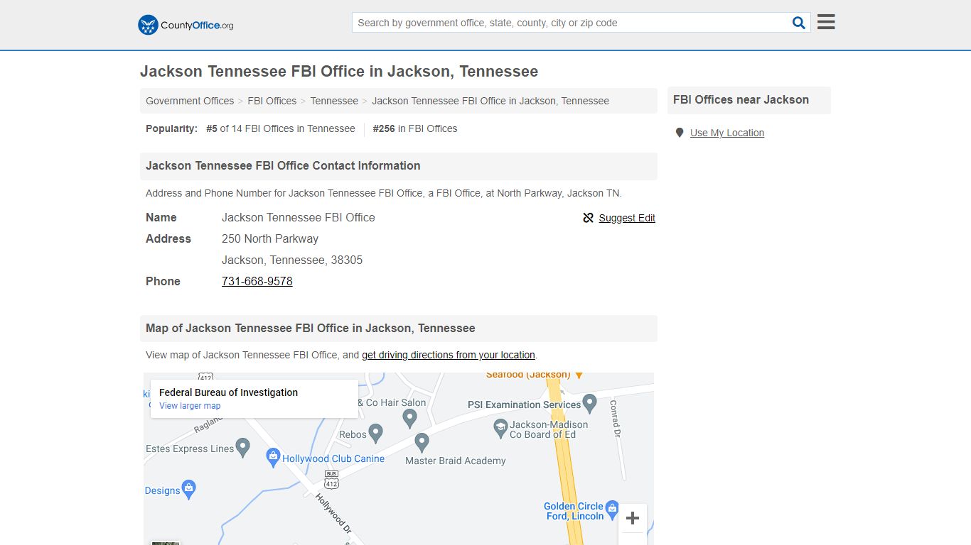 Jackson Tennessee FBI Office - Jackson, TN (Address and Phone)